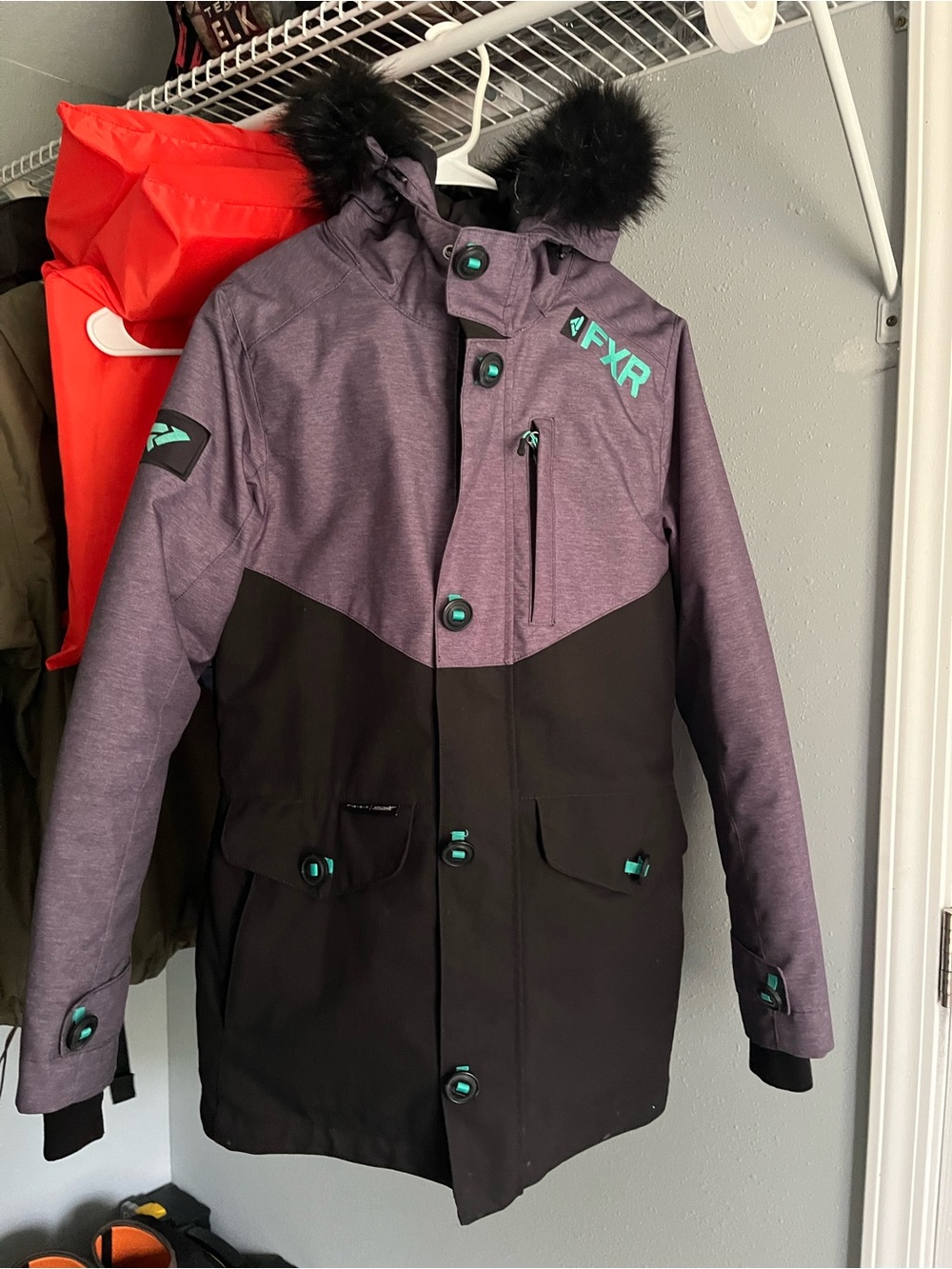 Women’s grey, teal and Black FXR Svalbard Parka